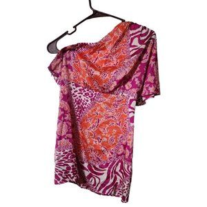 Cadre 92% Silk One Shoulder Top Sz L